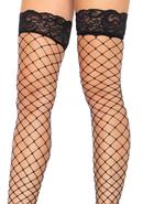 Leg Avenue Fence Net Stocking With Lace Top - O/s - Black